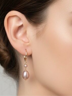 14k natural pink pearl earrings